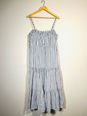 NWT Aerie Striped Tiered Maxi Sundress Blue White Yellow Large